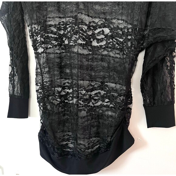 Y2K BISOU BISOU GOTHIC BLACK FLORAL LACE TUNIC BLOUSE TOP STRETCH L - Picture 4 of 7